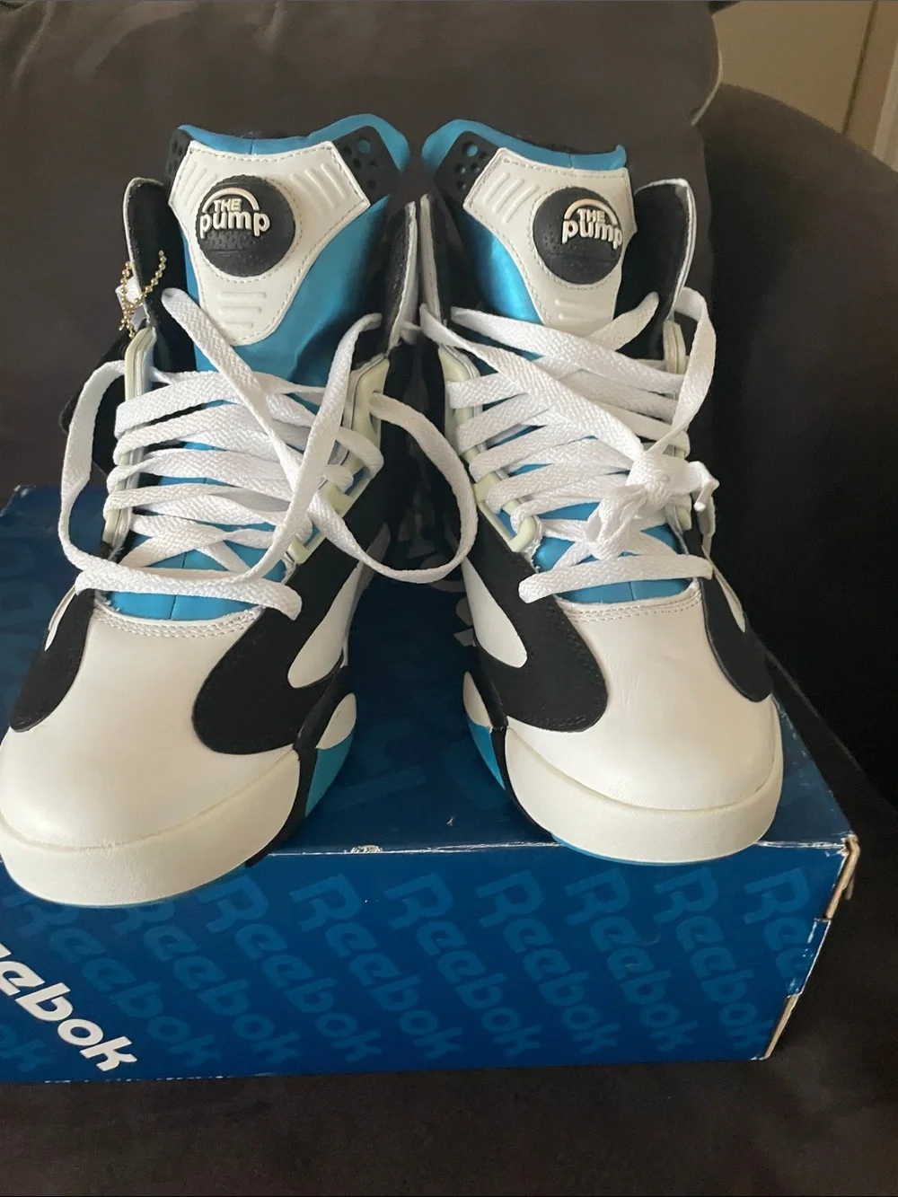Reebok Men’s White Black Blue High-Top Sneakers